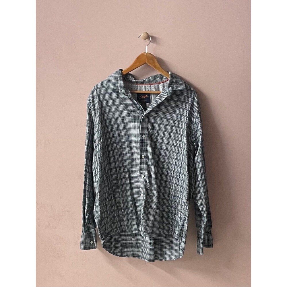 Egara Men’s Houndstooth Plaid Patterned Button-Down Long Sleeve Shirt Size XL